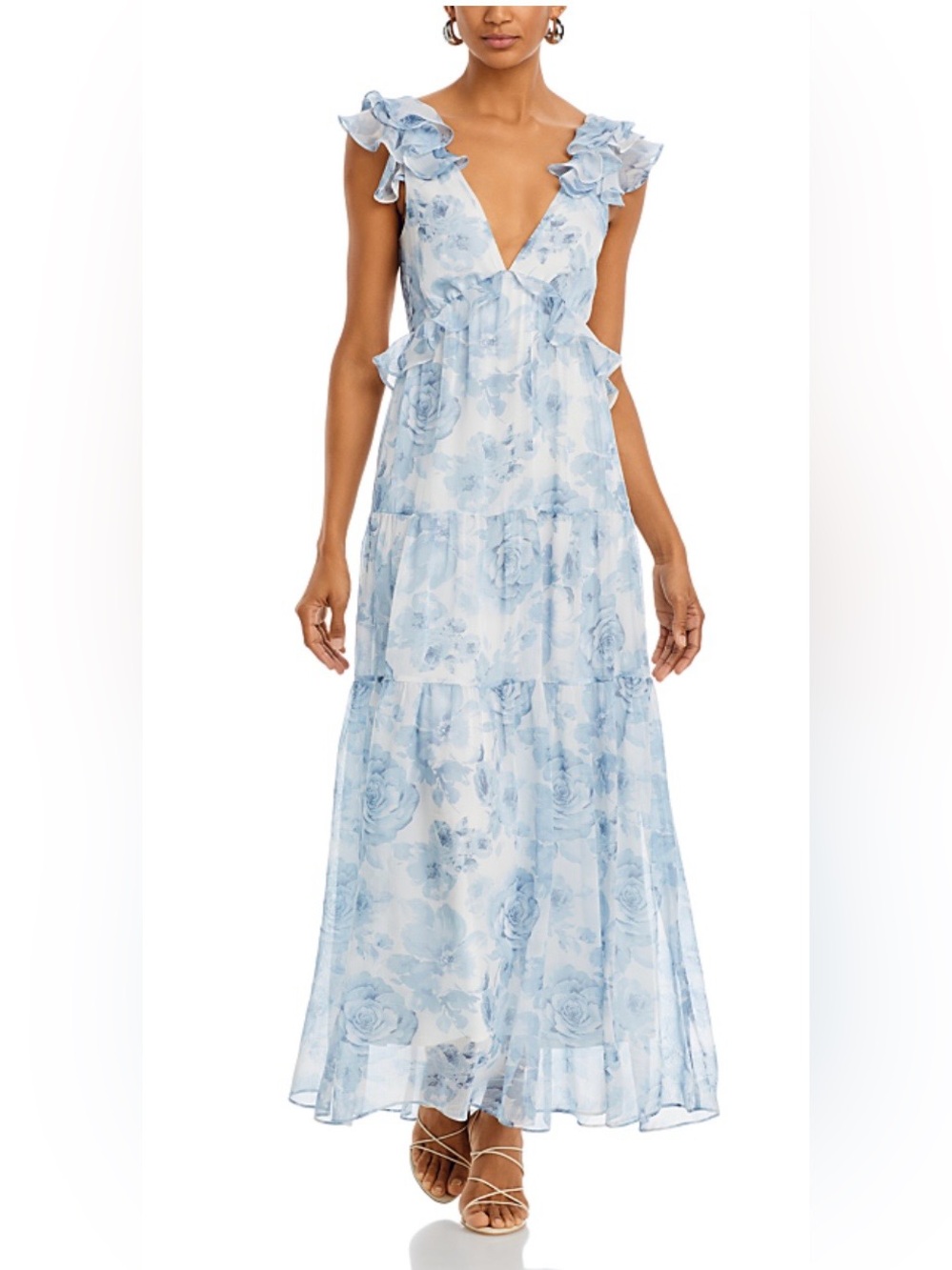AQUA (Bloomingdale’s) Ruffle Trim Maxi Dress